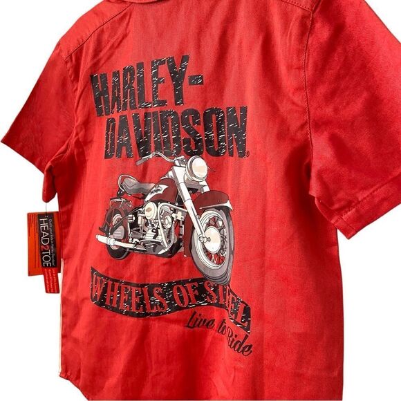 NWT Harley-Davidson Wheels on Steel Live to Ride Kids Red and Cream Shirt in 6 - Picture 7 of 8